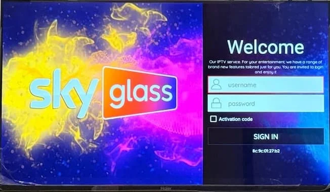 Sky Glass IPTV streaming on a Smart TV in a UK living room