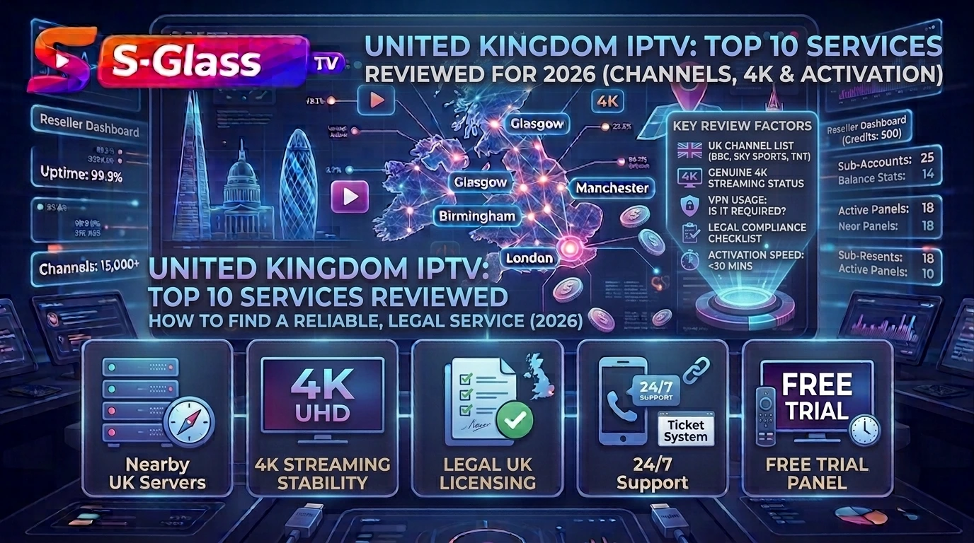 United Kingdom IPTV comparison covering channel counts, 4K UHD quality, streaming stability, legal licensing and free trials